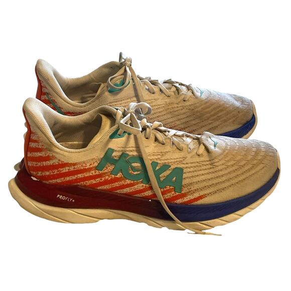 Hoka ONE Mach 5 White & Scuba Blue Womens Size 10.5B Running Sports Gym Workout - Picture 1 of 8